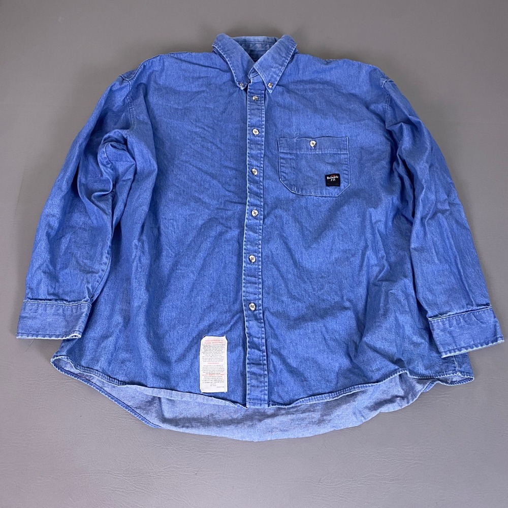 Bulwark FR Flame Resistant Work Shirt Men's XXL Blue Denim  Button Down USA Made